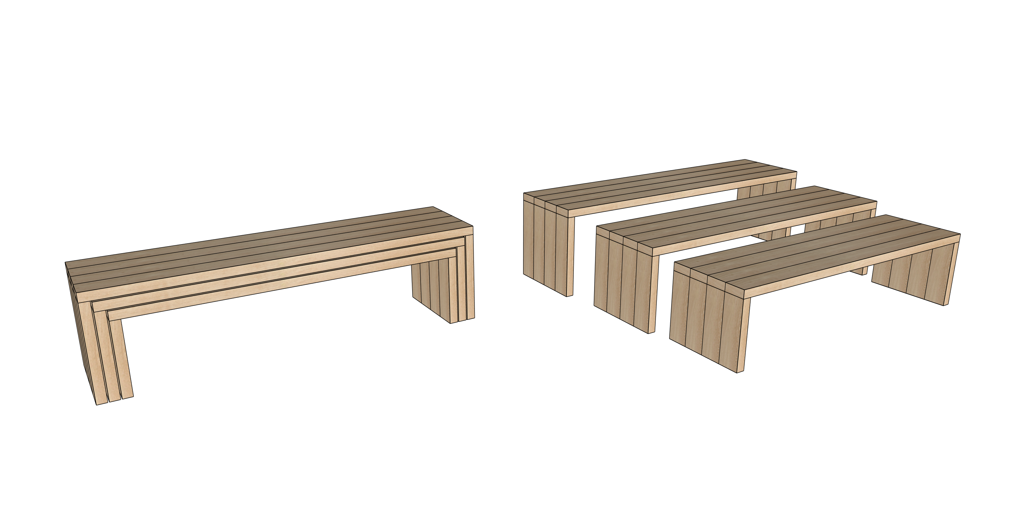 SketchUp model of the Guitar Shed nesting bench seating