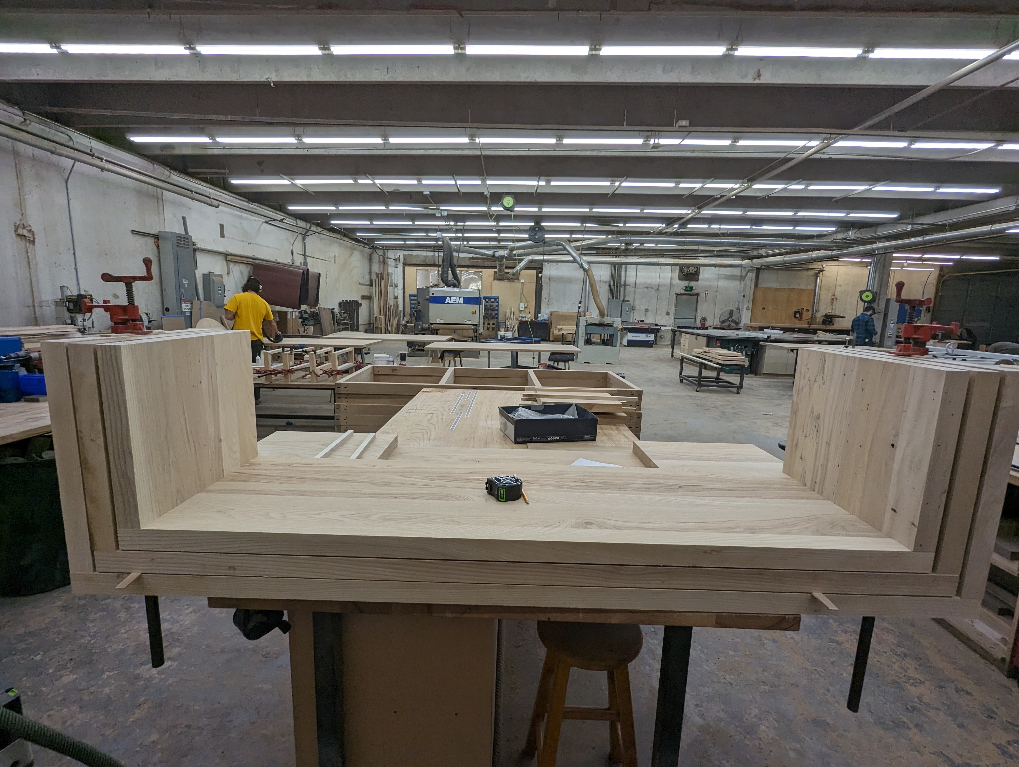 8/4 ash boards staged in the shop before milling